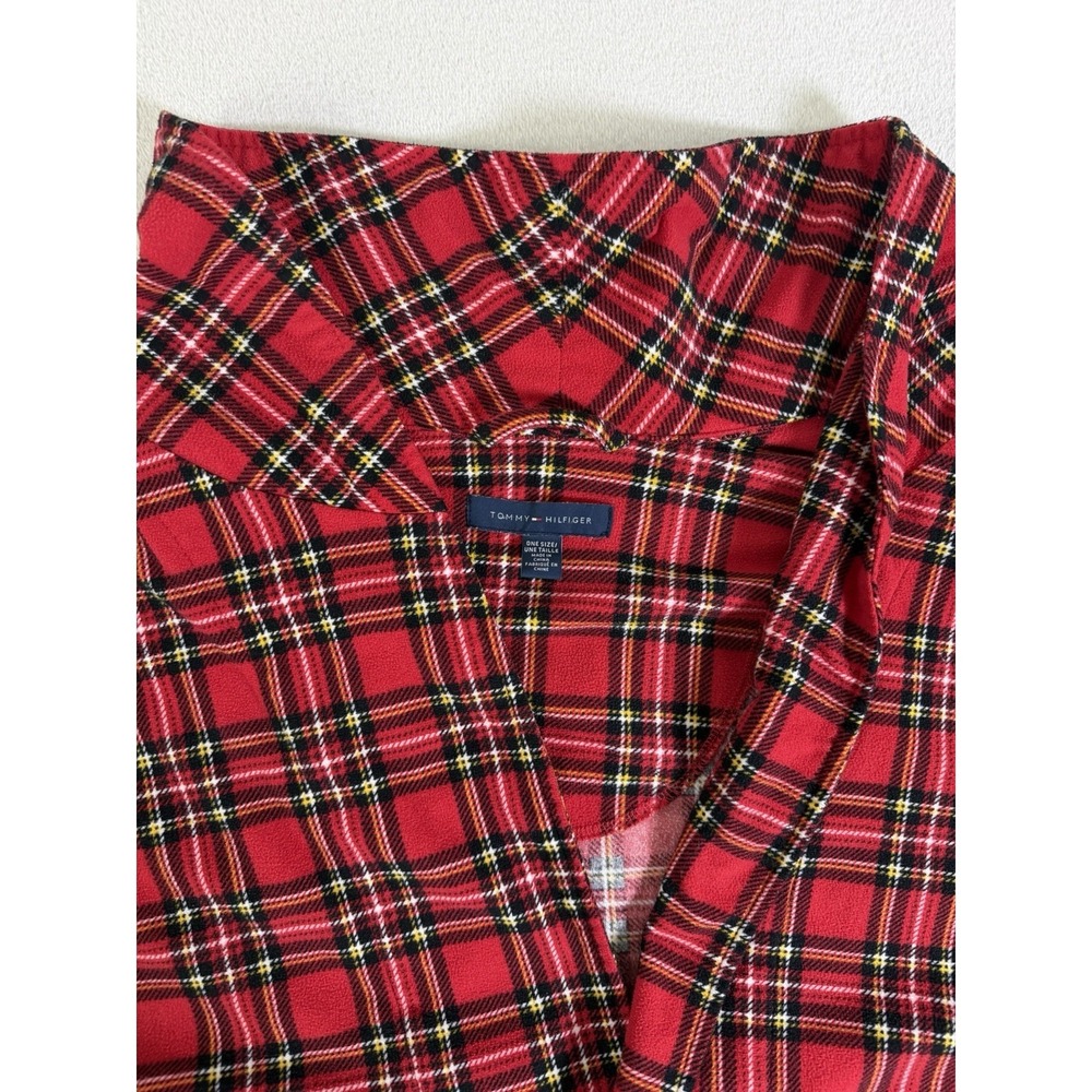 Tommy Hilfiger Bathrobe One Size Red Tartan Plaid Belted Lounge Robe - Picture 3 of 16